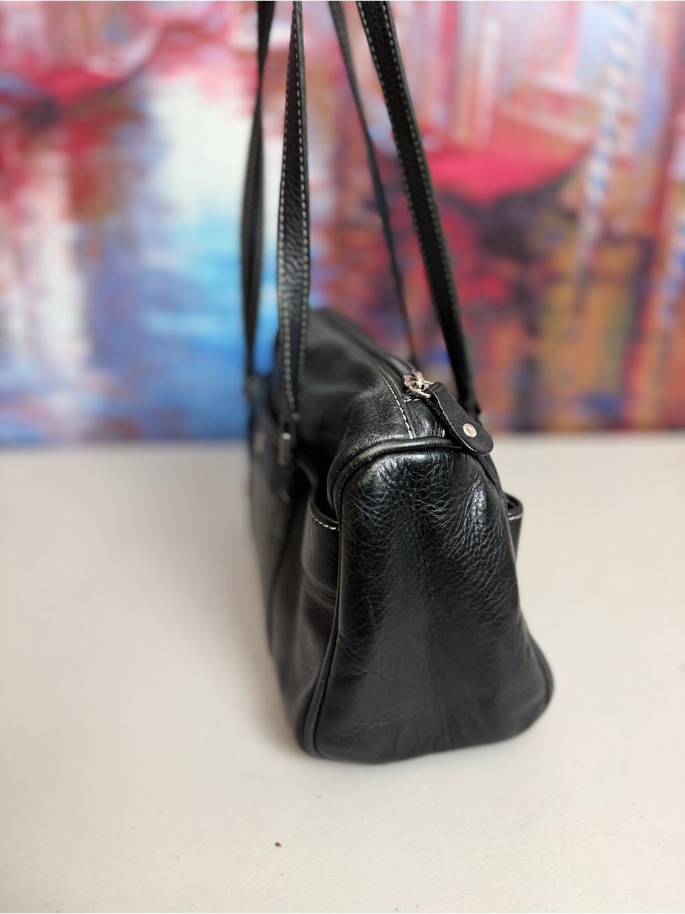 Vintage Roots Canada Black Genuine Leather Shoulder Bag Made in Canada - Picture 3 of 12